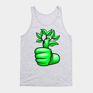 Green Hand Thumb Up and Leaves Ecological Icon Tank Top